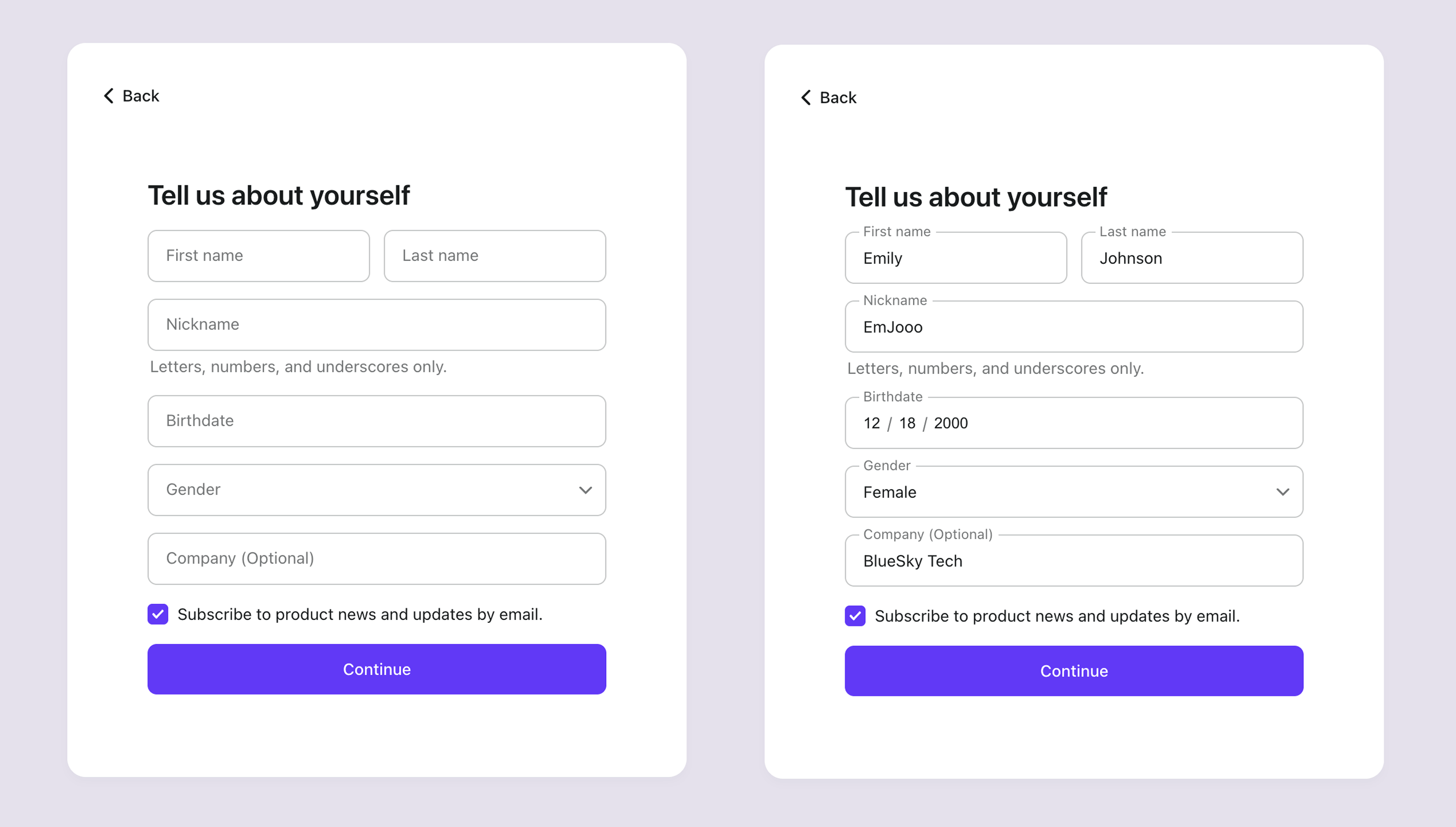 Collect user profile during sign-up
